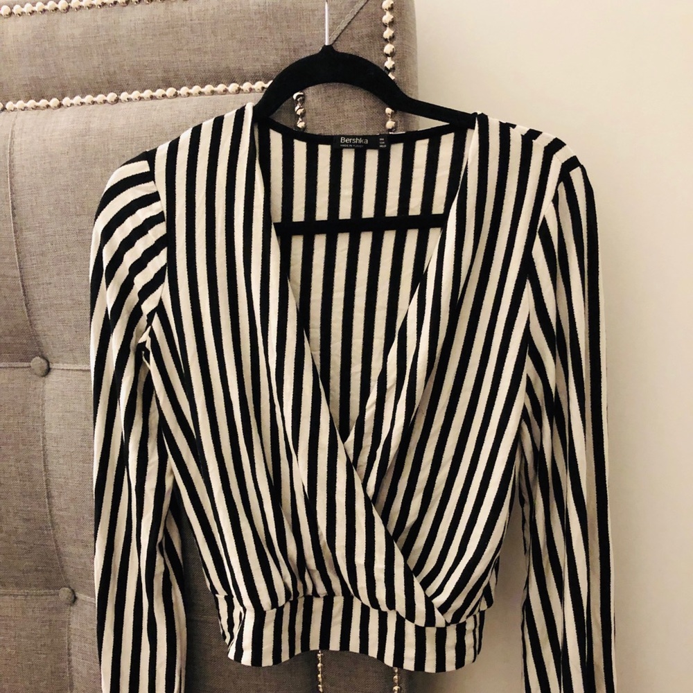 Bershka stripe cross over v neck long sleep top